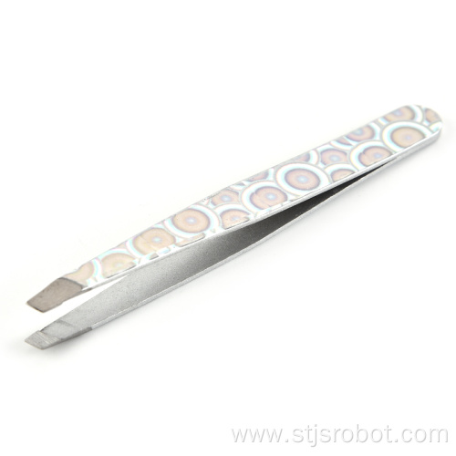 Hot sell women beauty cosmetic tools custom stainless steel slant tip eyebrow tweezers